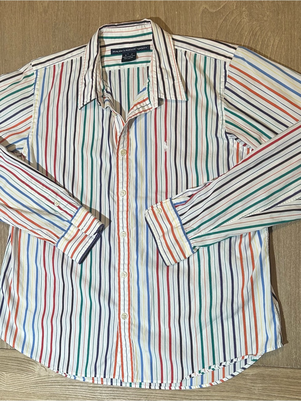 Ralph Lauren Sport Multicolor Striped Button Down Shirt Size Large Vintage